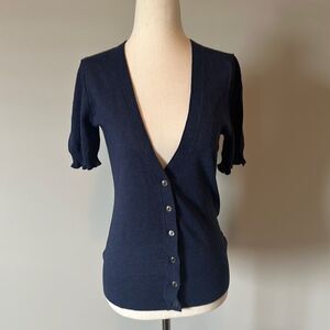 Banana Republic sz XS v-neck short sleeve half button cardigan navy